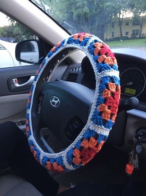 CROCHET PATTERN - Granny Square Steering Wheel Cover Crochet Pattern